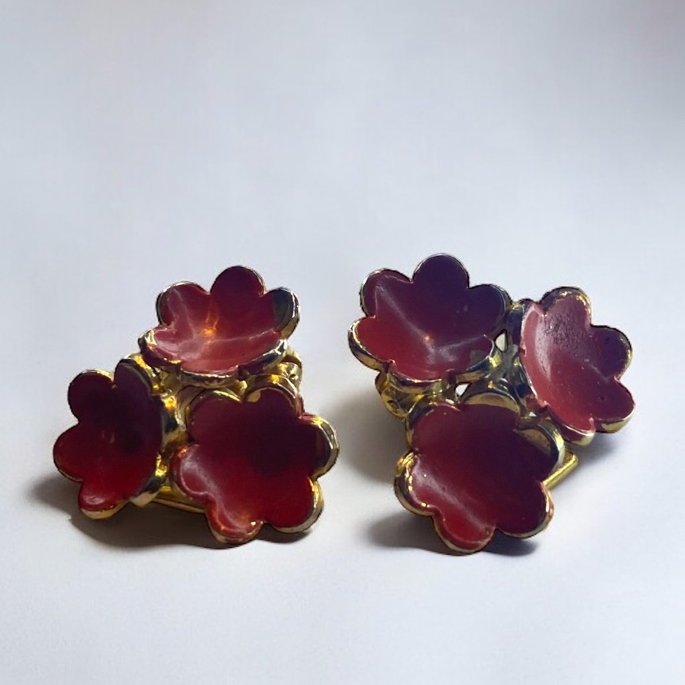 🍭5 for $20🍭 Vintage Marino Gold and Red Floral Earrings CC